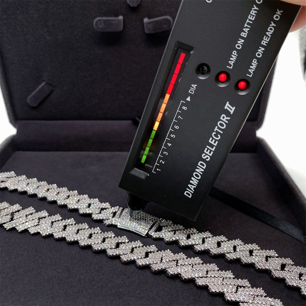 10mm 2 Row Solid Silver Moissanite Diamond Miami Cuban Link Chain