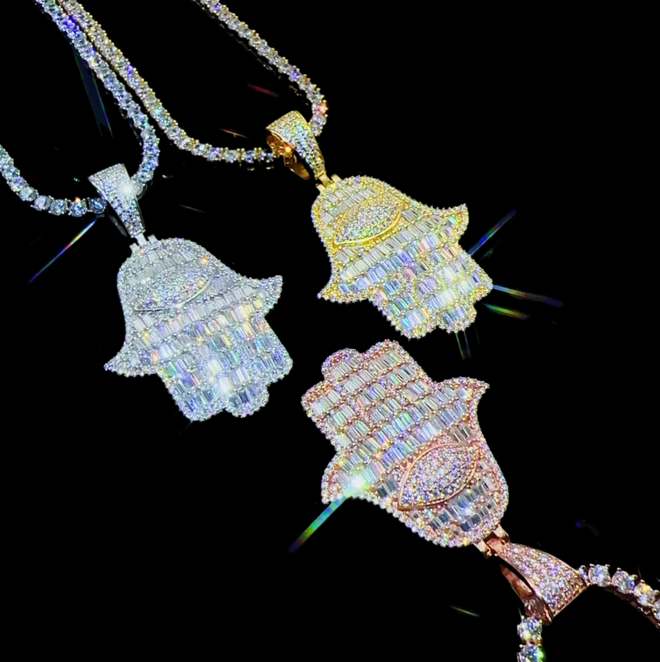 Moissanite Baguette Diamond Hamsa Pendant