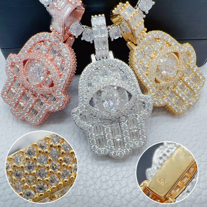 Moissanite Baguette Diamond Hamsa Pendant