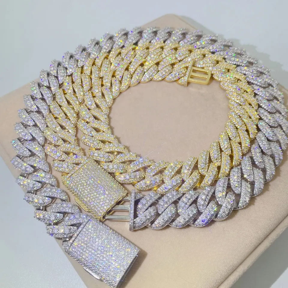 12mm Solid Silver Moissanite Diamond Miami Cuban Link Chain