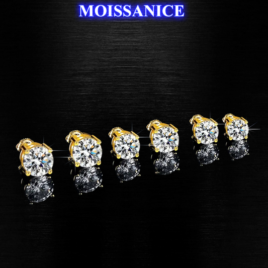 4mm-10mm Solid Silver Moissanite Diamond Classic Stud Earrings