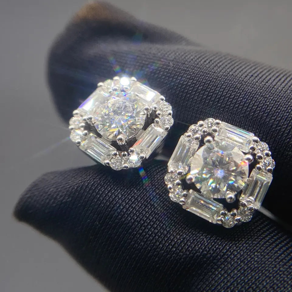 10mm Solid Silver Moissanite Diamond Earrings