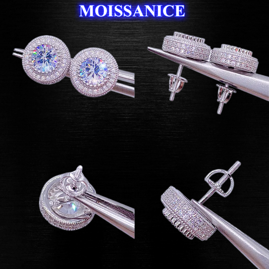 12mm Solid Silver Moissanite Diamond Earrings