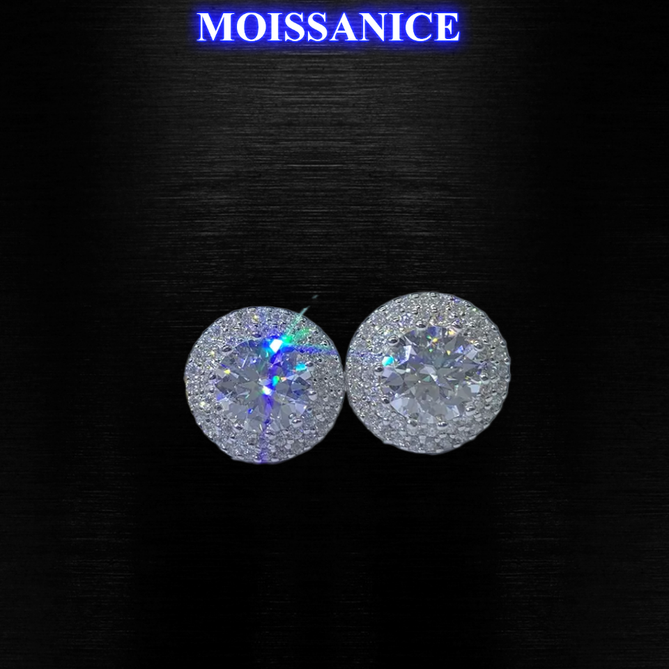10mm Solid Silver Moissanite Diamond Round Earrings