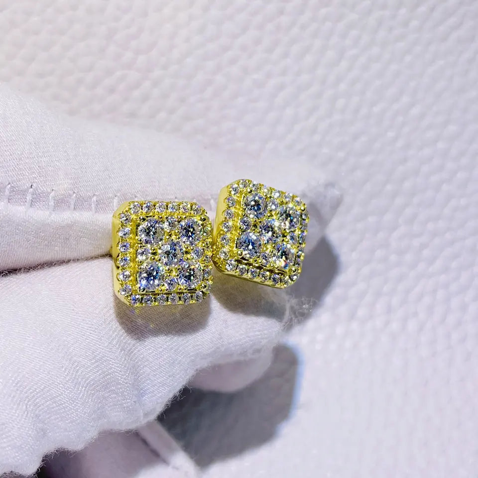 10mm Solid Silver Moissanite Diamond Square Earrings