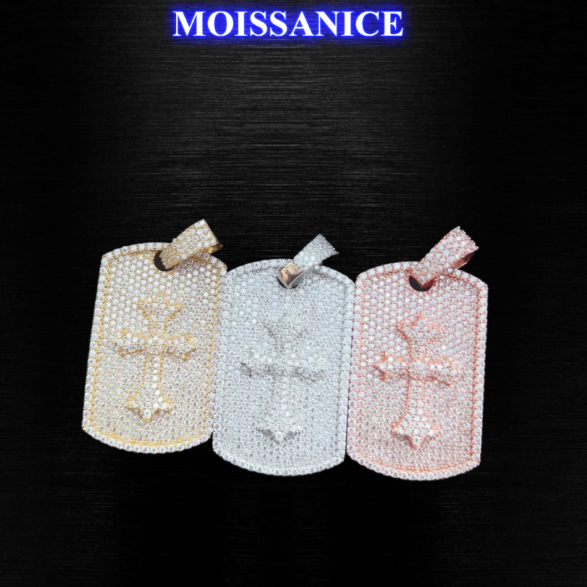 Moissanite Diamond Cross Dog Tag Pendant