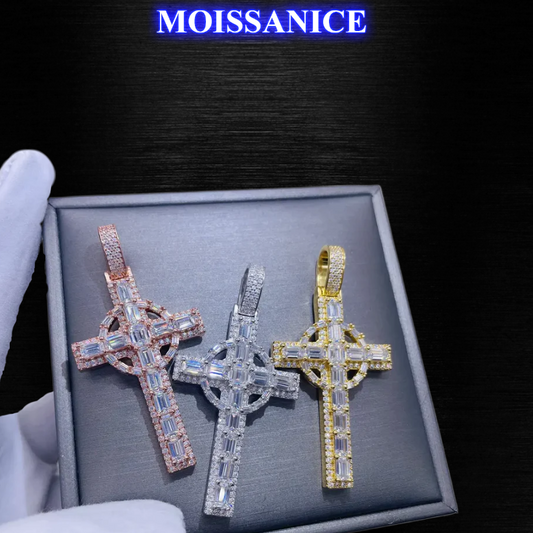 Moissanite Baguette Diamond Cross Pendant