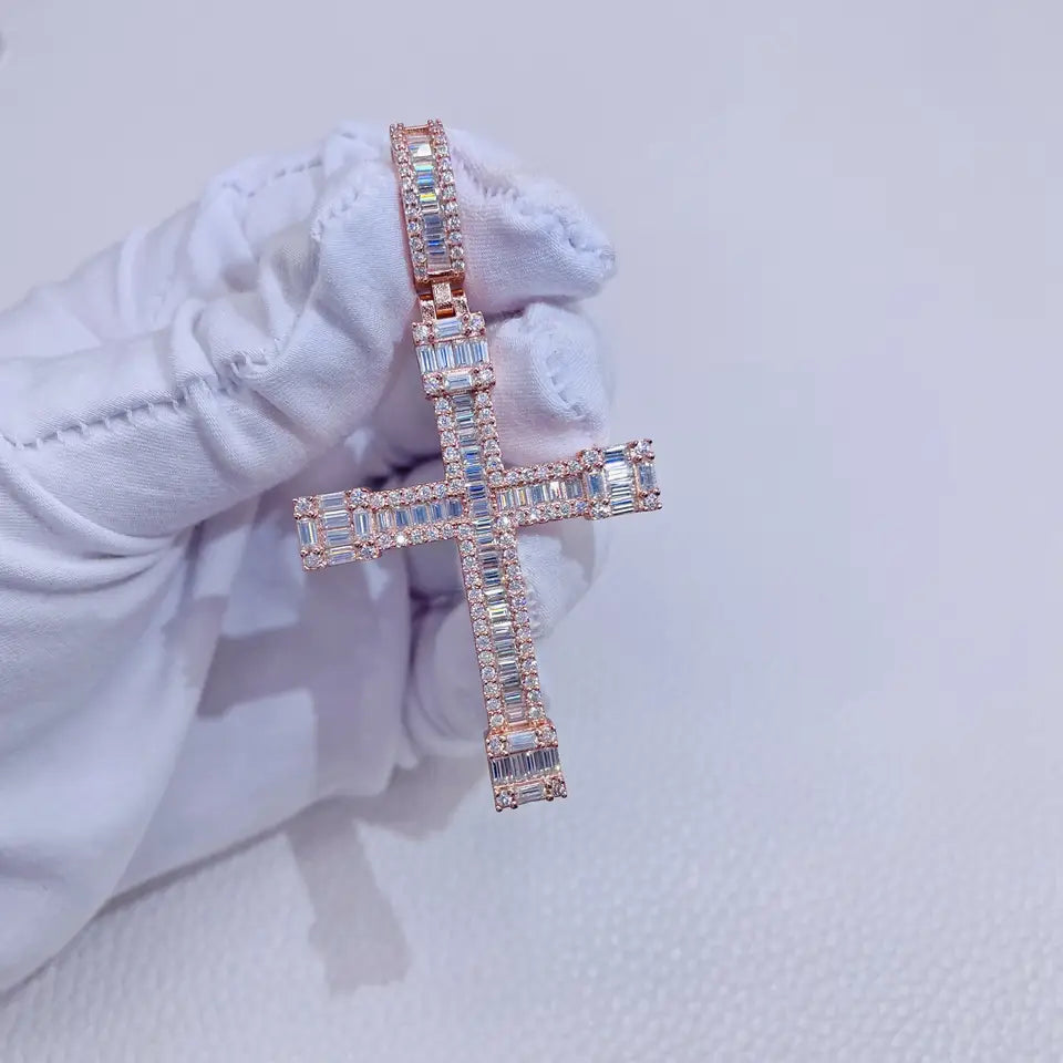 Moissanite Baguette Diamond Cross Pendant