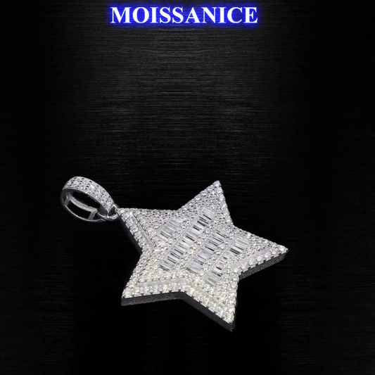 Moissanite Baguette Diamond Star Pendant