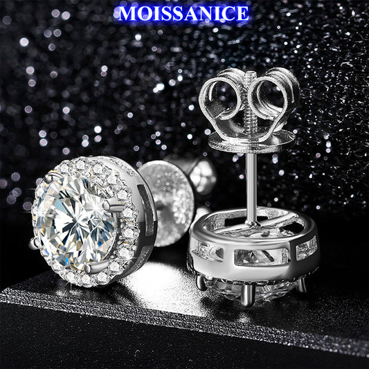4mm-10mm Solid Silver Moissanite Diamond Round Earrings