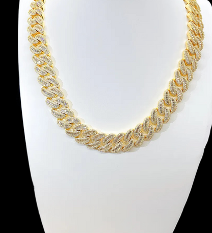 20mm Solid Silver Baguette Moissanite Diamond Miami Cuban Link Chain