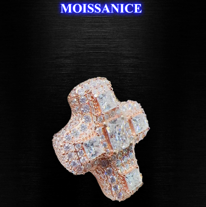 Solid Silver Moissanite Baguette Diamond Cross Ring