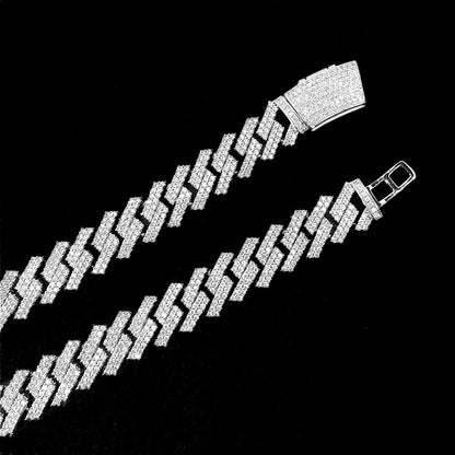10mm 2 Row Solid Silver Moissanite Diamond Miami Cuban Link Chain