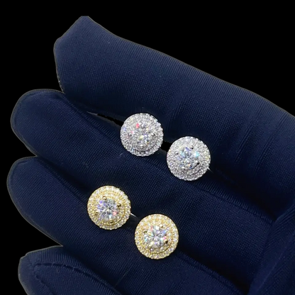 10mm Solid Silver Moissanite Diamond Round Earrings