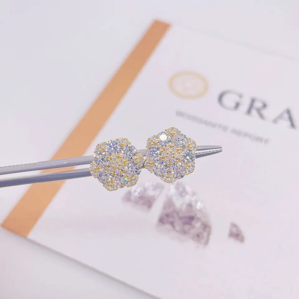 8mm-15mm Solid Silver Floral Set Moissanite Diamond Earrings