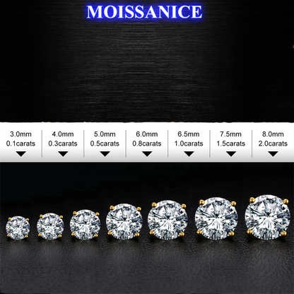 4mm-10mm Solid Silver Moissanite Diamond Classic Stud Earrings