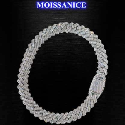 20mm Solid Silver Moissanite Baguette Diamond Miami Cuban Link Chain