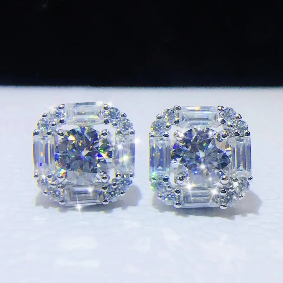 10mm Solid Silver Moissanite Diamond Earrings