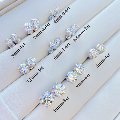 4mm-10mm Solid Silver Moissanite Diamond Classic Stud Earrings