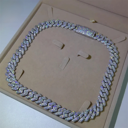 15mm Solid Silver Moissanite Diamond Miami Cuban Link Chain