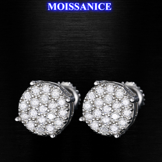 8mm Solid Silver Moissanite Diamond Earrings