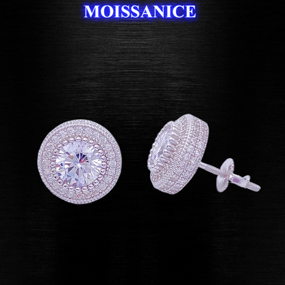 12mm Solid Silver Moissanite Diamond Earrings