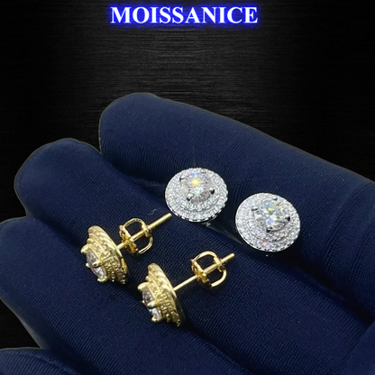 10mm Solid Silver Moissanite Diamond Round Earrings