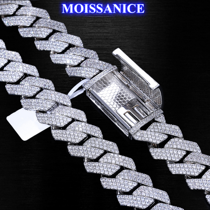 18mm 3 Row Solid Silver Moissanite Diamond Miami Cuban Link Chain