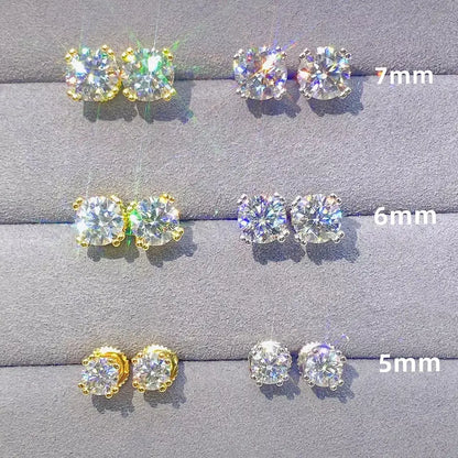 4mm-10mm Solid Silver Moissanite Diamond Classic Stud Earrings