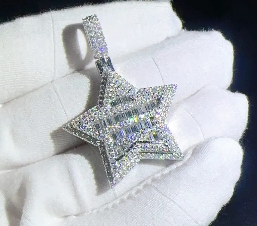 Moissanite Baguette Diamond Star Pendant