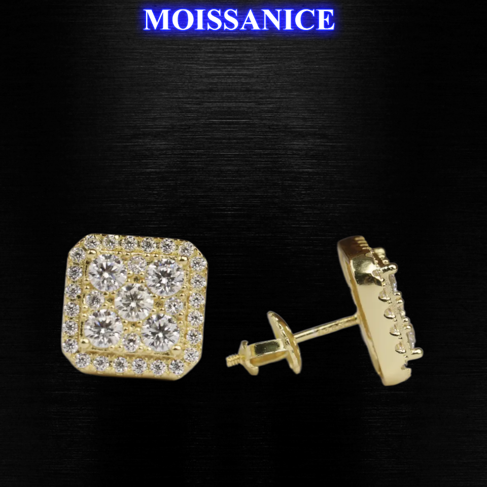 10mm Solid Silver Moissanite Diamond Square Earrings