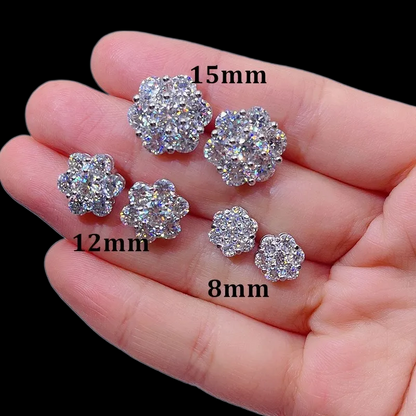 8mm-15mm Solid Silver Floral Set Moissanite Diamond Earrings