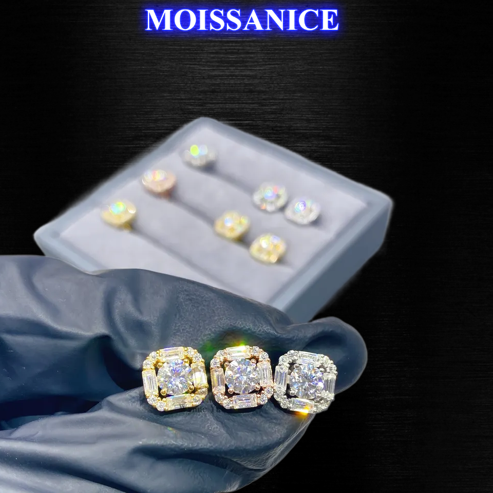 10mm Solid Silver Moissanite Diamond Earrings