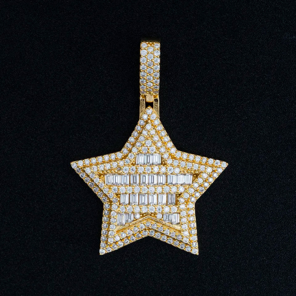 Moissanite Baguette Diamond Star Pendant