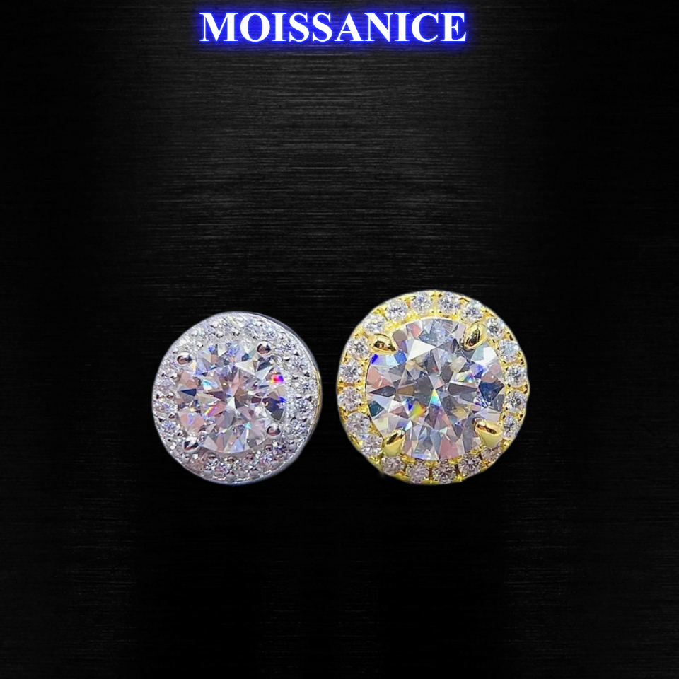 4mm-10mm Solid Silver Moissanite Diamond Round Earrings