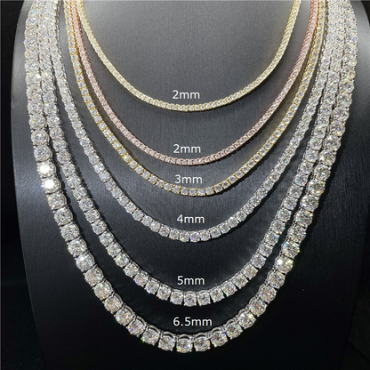 2.0mm-6.5mm Solid Silver Moissanite Diamond Tennis Chain