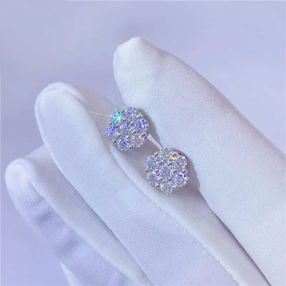 8mm-15mm Solid Silver Floral Set Moissanite Diamond Earrings