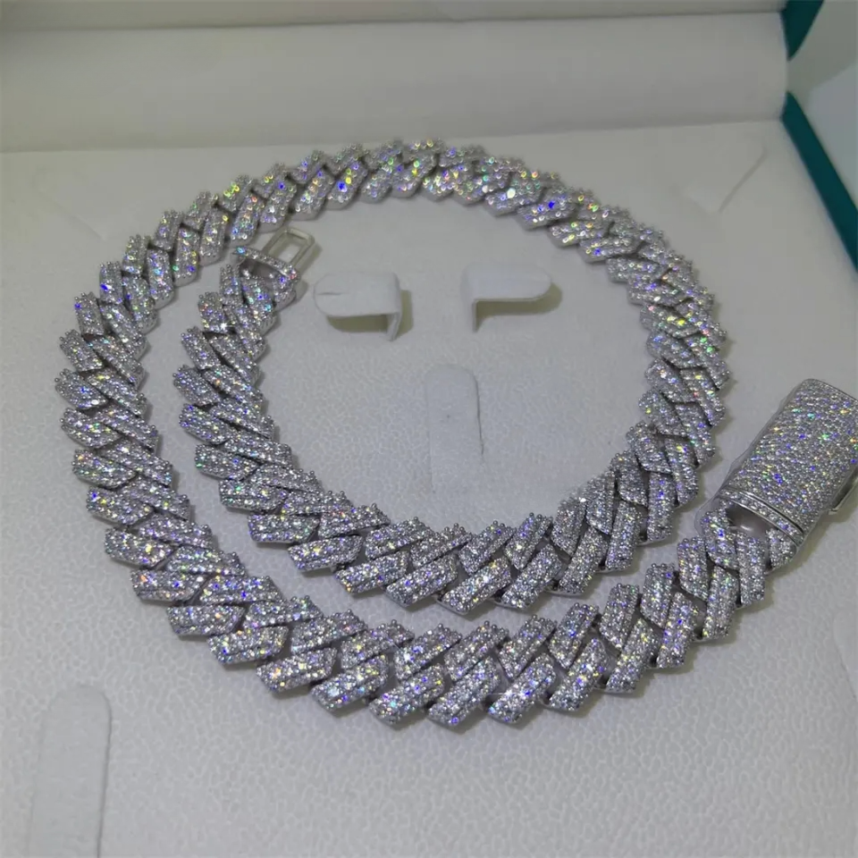 12mm Solid Silver Moissanite Diamond Miami Cuban Link Chain