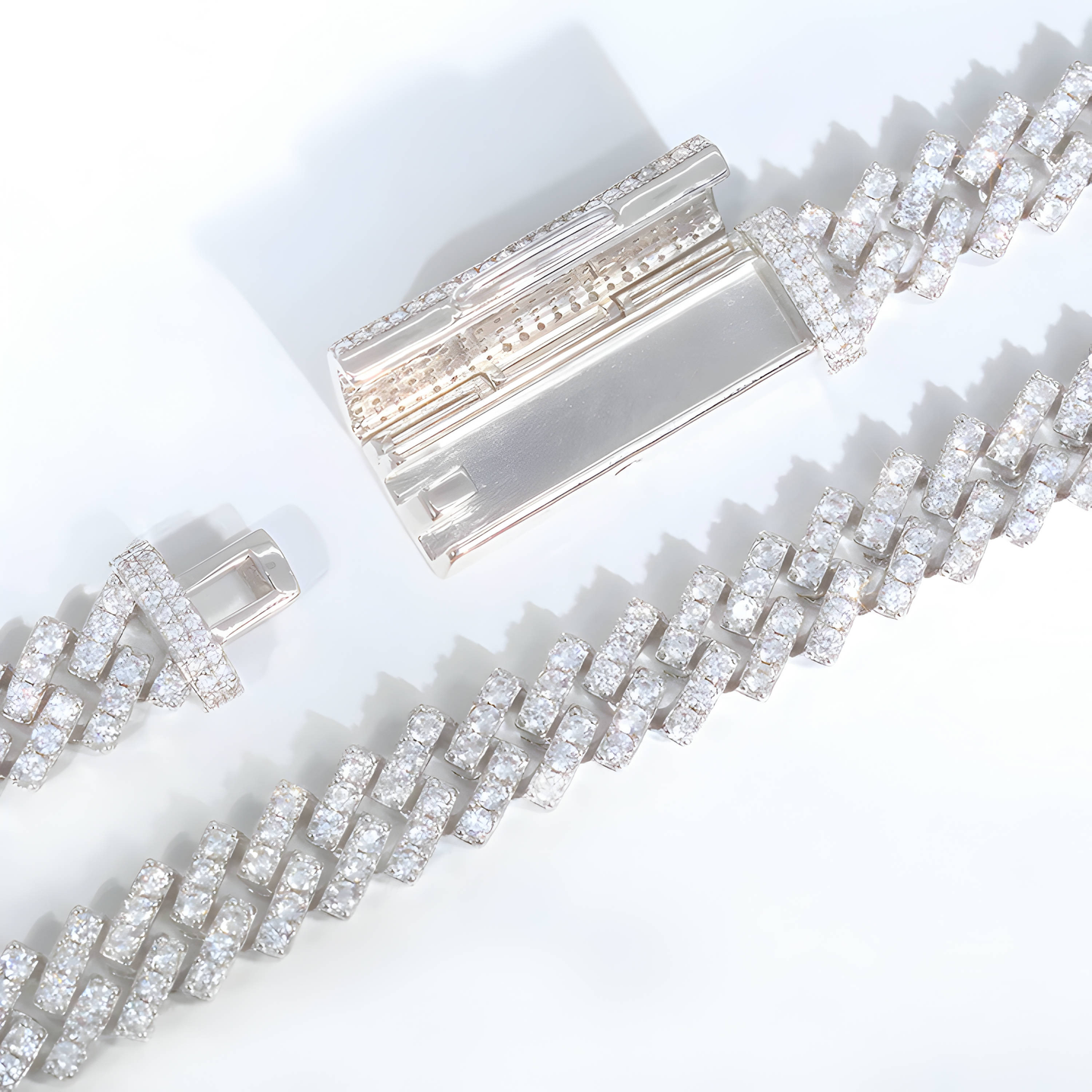 10mm 1 Row Solid Silver Moissanite Diamond Miami Cuban Link Chain