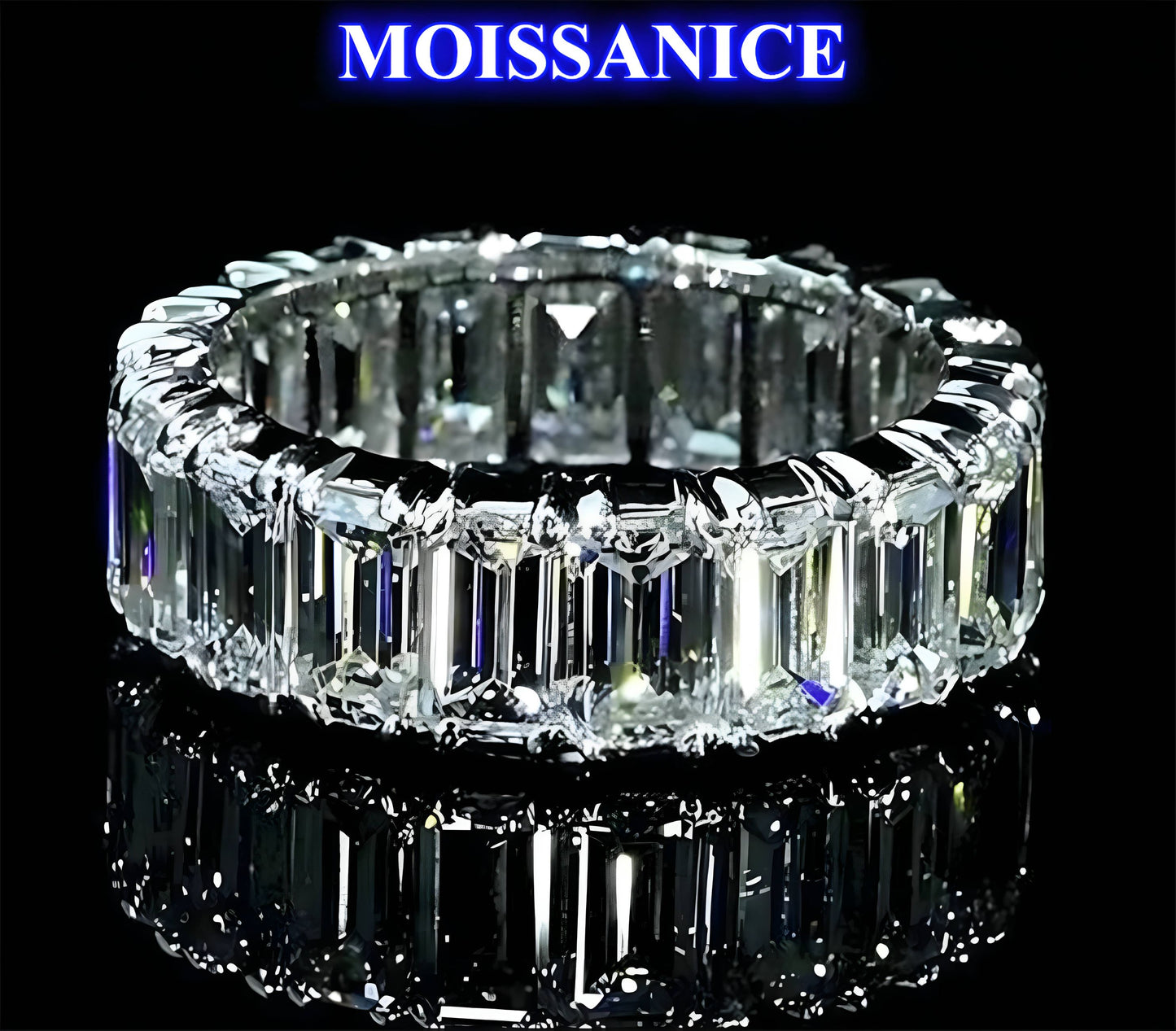 Solid Silver Moissanite Baguette Diamond Ring