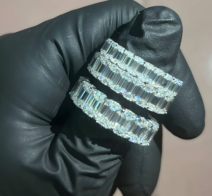Solid Silver Emerald Cut Moissanite Diamond Ring
