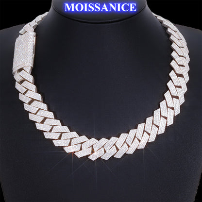 20mm 4 Row Solid Silver Moissanite Diamond Miami Cuban Link Chain