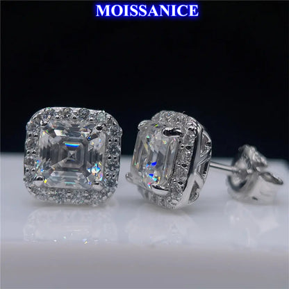 10mm Solid Silver Moissanite Diamond Square Earrings