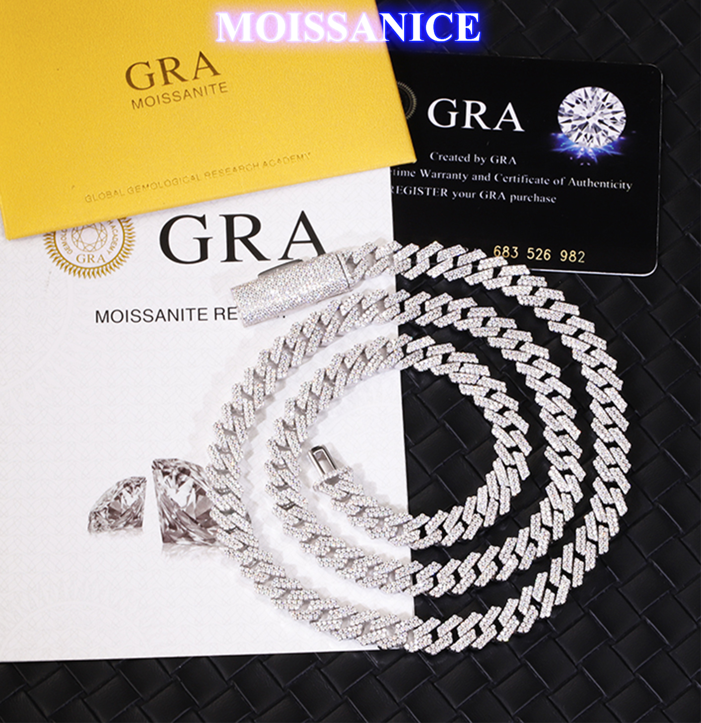 8mm-12mm 2 Row Solid Silver Moissanite Diamond Miami Cuban Link Chain