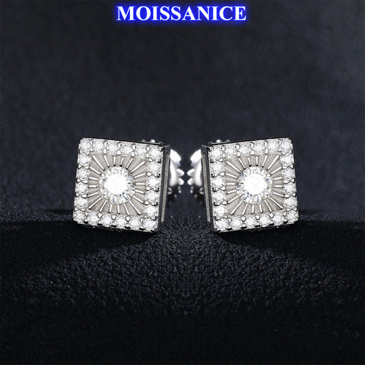 7mm Solid Silver Moissanite Diamond Square Earrings