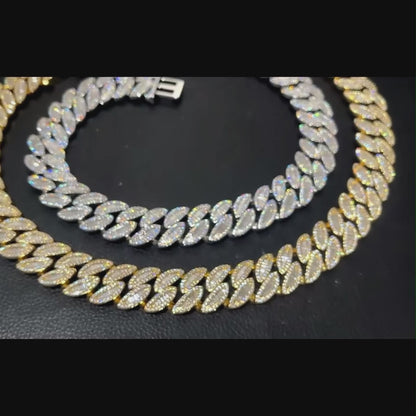 20mm Solid Silver Baguette Moissanite Diamond Miami Cuban Link Chain